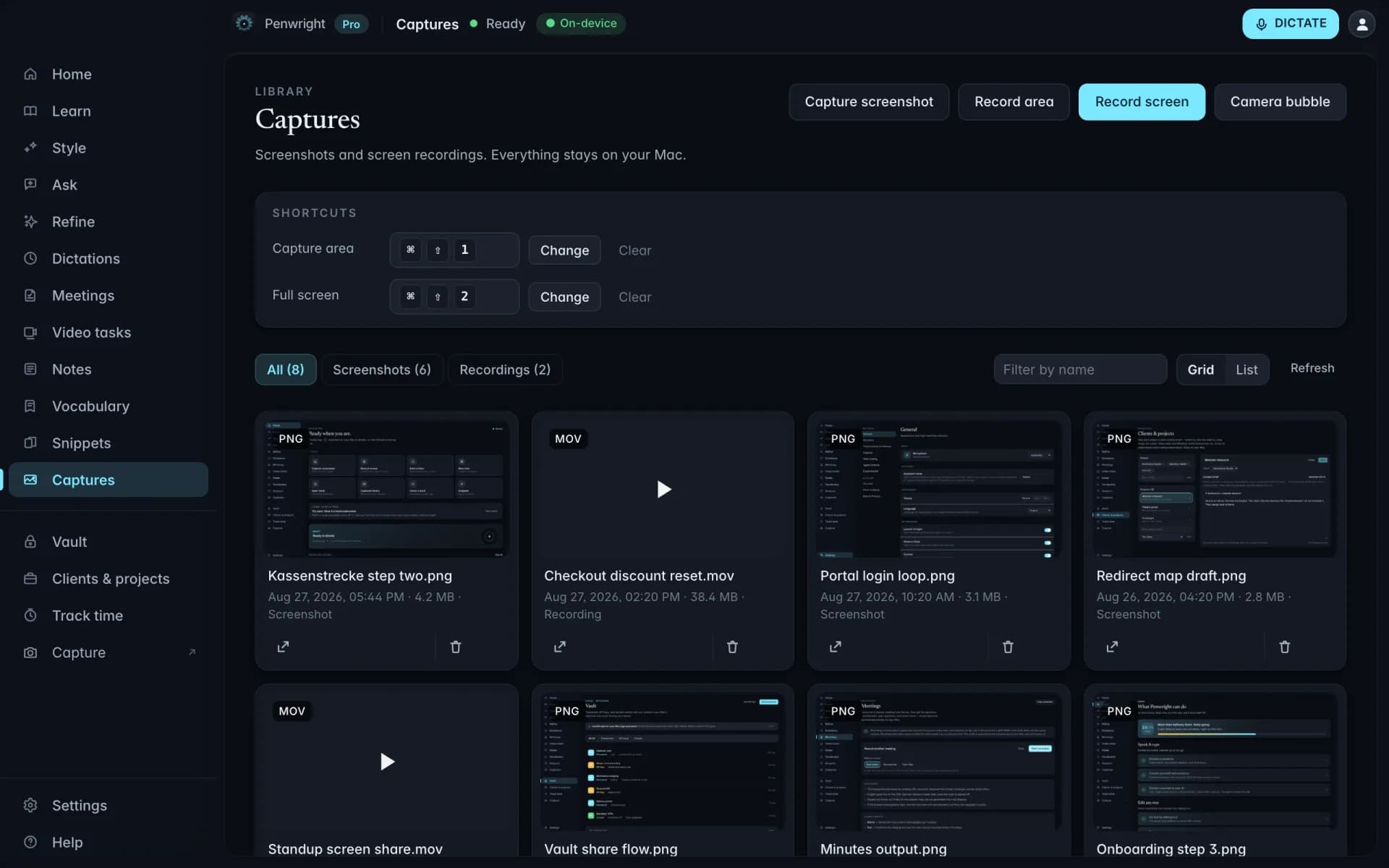 Screen, camera & screenshots in Penwright for Mac